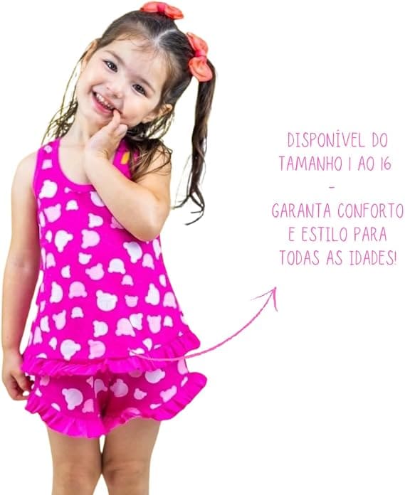 Pijama infantil rosa com estampa de corações